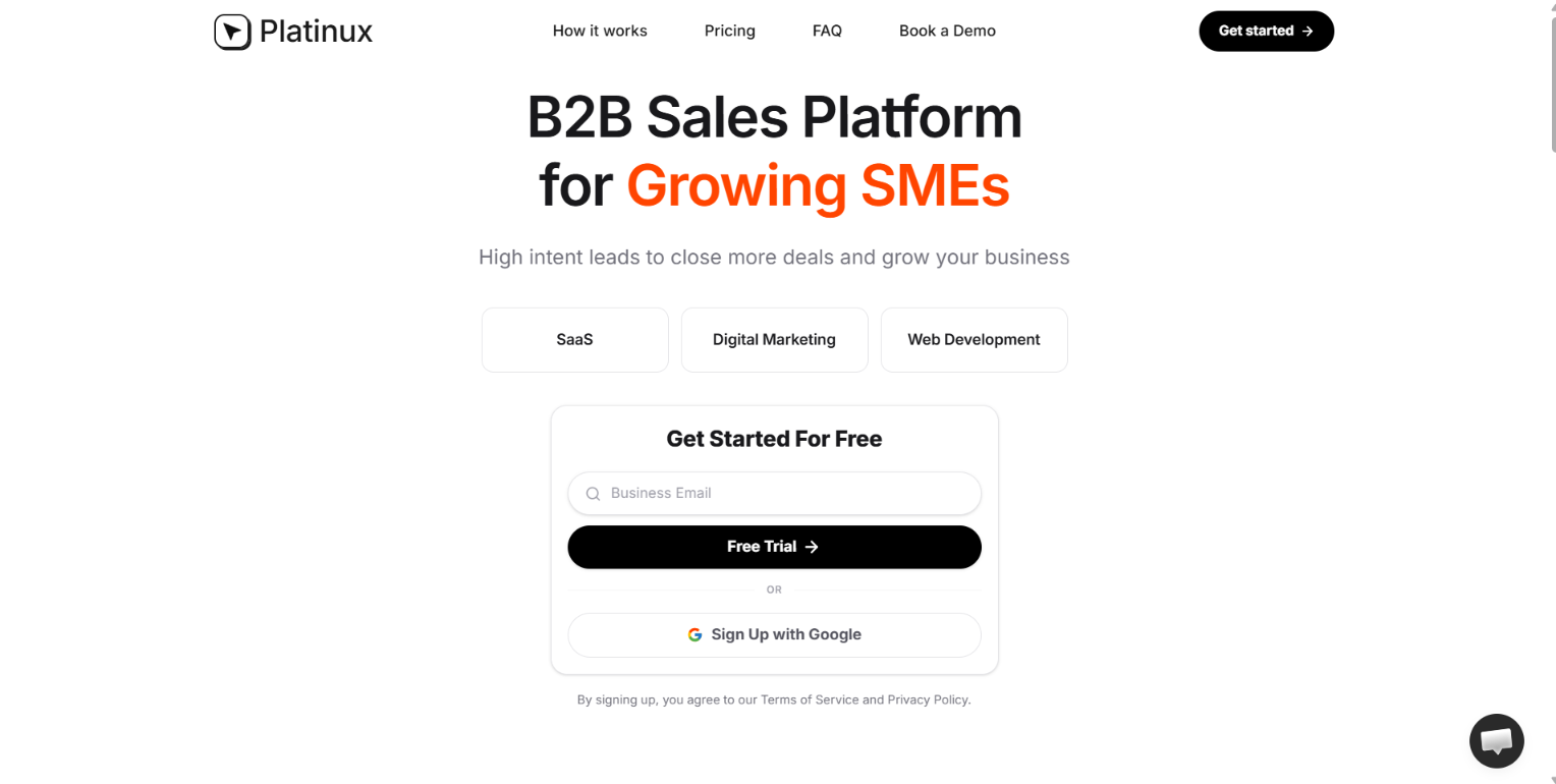 Screenshot preview of the Platinux B2B sales platform website